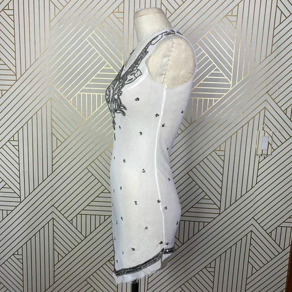 RAGA White Sheer Silver‎ Sequin Beaded Dress - Picture 6 of 12